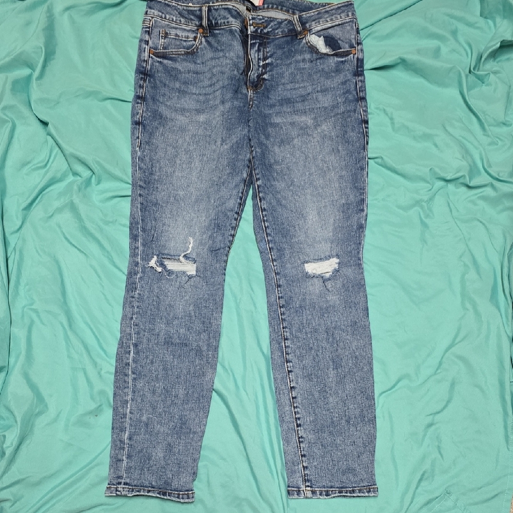CAbi Blue Distressed Skinny Jeans